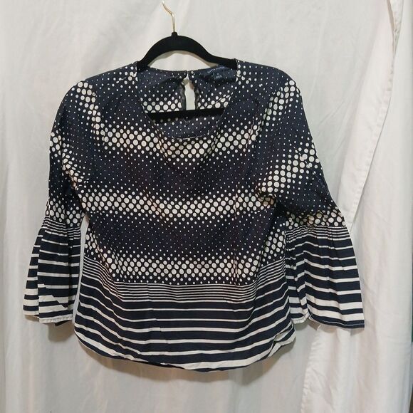 tommy hilfiger Womans Blue and Whitedots And Stripe Retro Shirt Size M - Picture 1 of 7